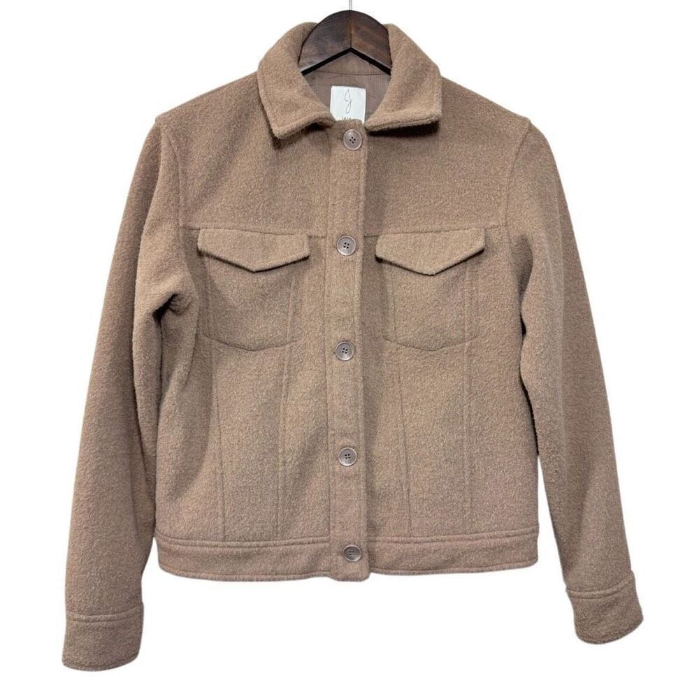 Joie Camel Mocha Moto Teddy Cropped Shacket Medium